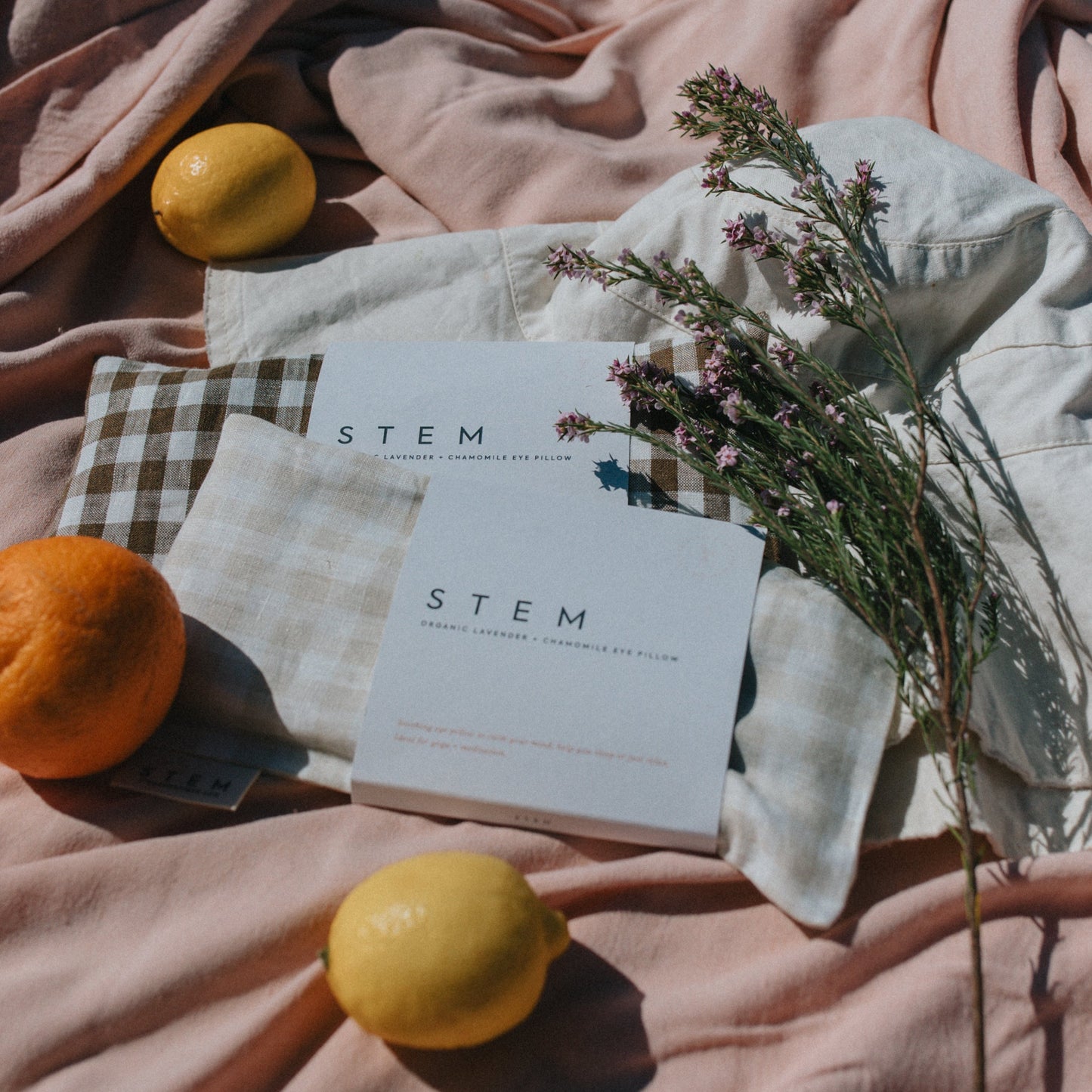LAVENDER + CHAMOMILE EYE PILLOW - BONE GINGHAM (Limited Edition)