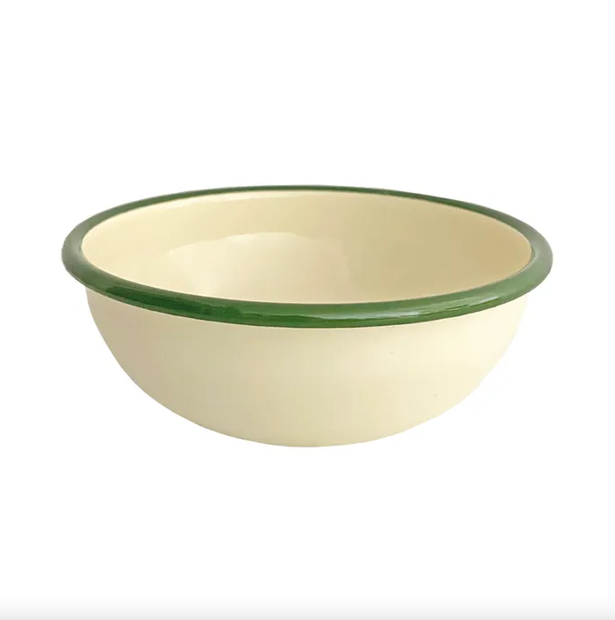 ENAMEL BOWL 16CM - IVORY CREAM/GREEN – Stem Homestore